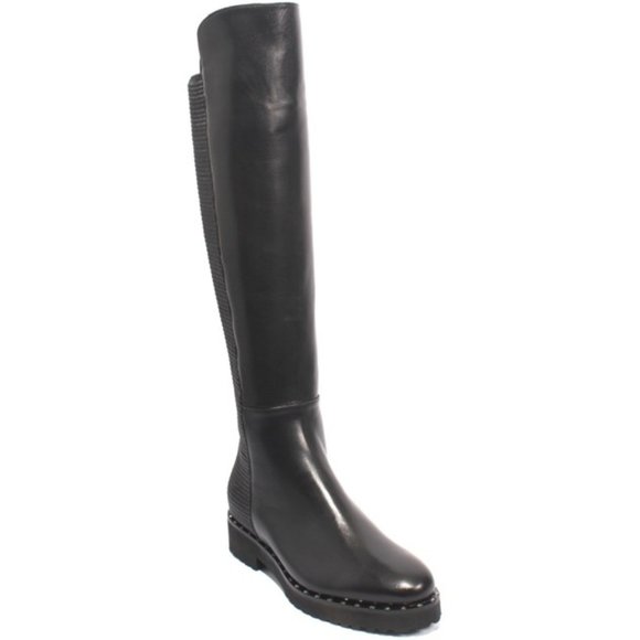 ITALIAN Black Leather Sheepskin Knee High Boots - Picture 1 of 9